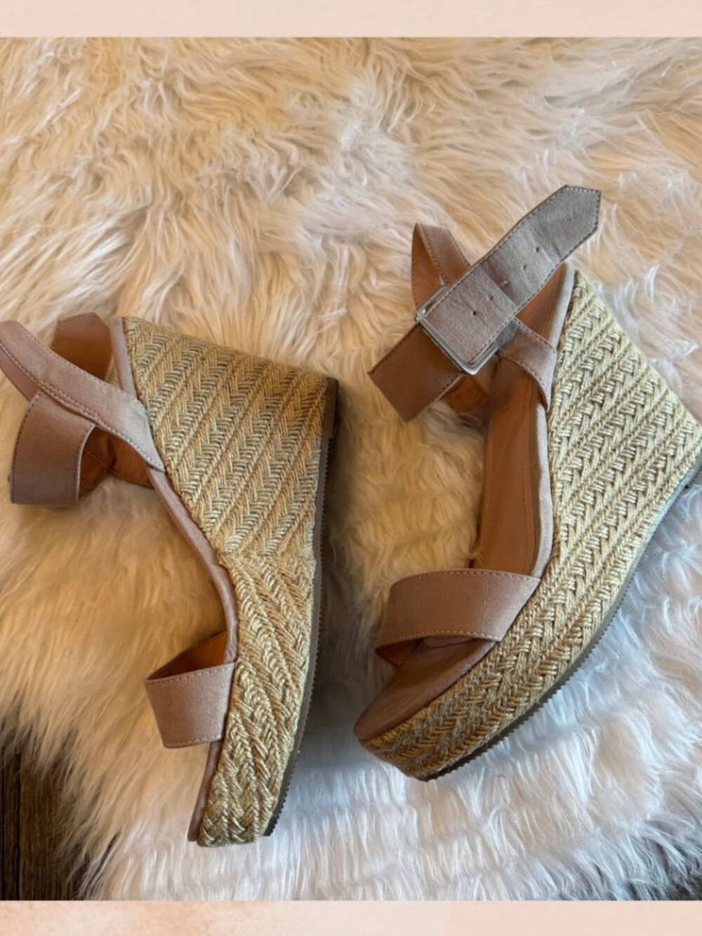 Madden Girl Blush Pink Ankle Strap Stacked Espadrille Wedge Sandals
